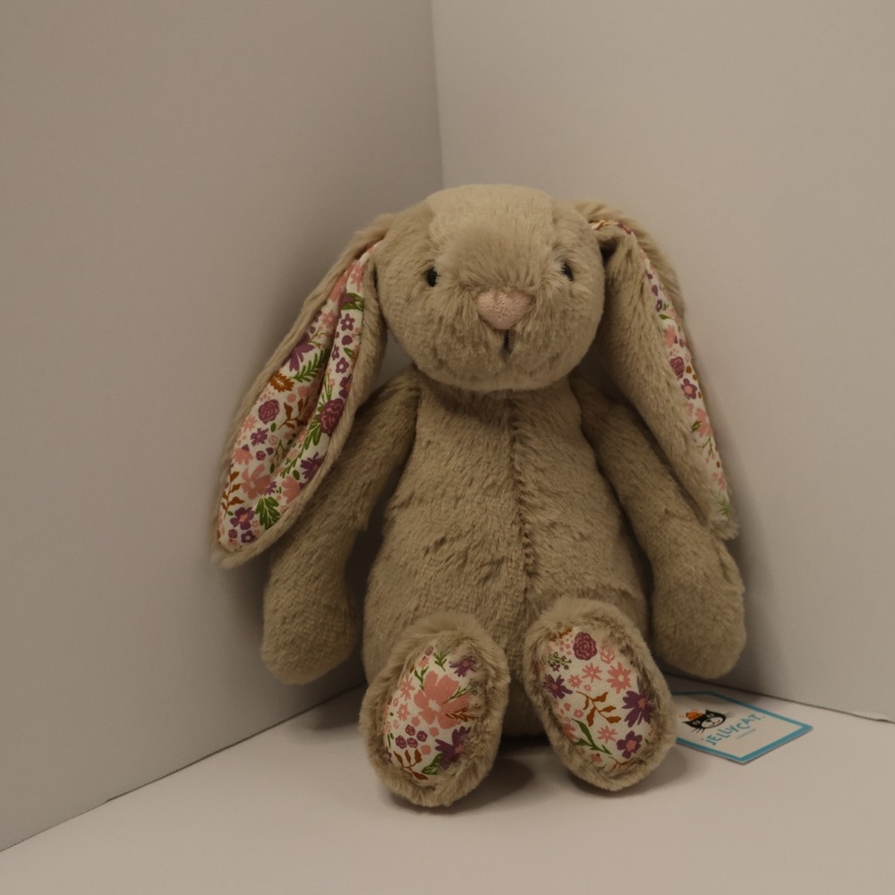 Jellycat Beige Bunny with Floral-Print Ears and Paws